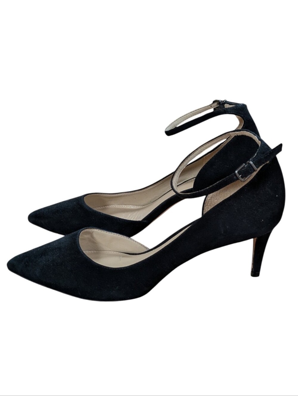 Antonio Melani Black Leather Ankle Strap Pointed Toe Heels Size 10